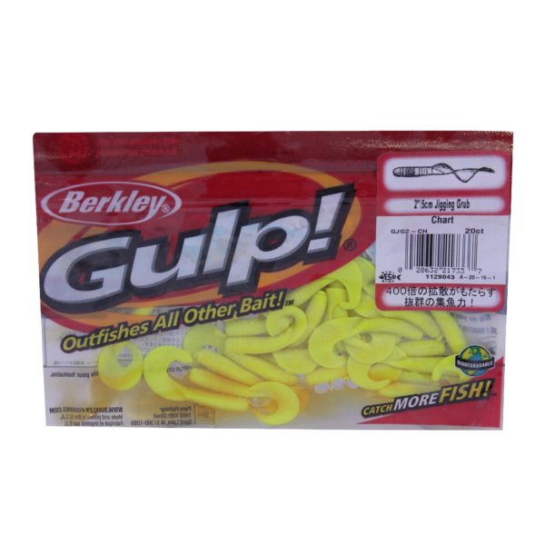 Gulp! Jigging Grub Soft Bait – 2″ Length, Chartreuse, Per 20