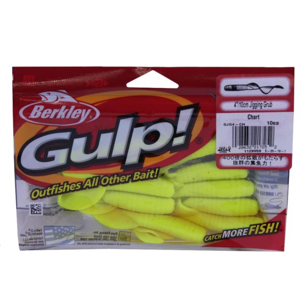 Gulp! Jigging Grub Soft Bait – 4″ Length, Chartreuse, Per 10