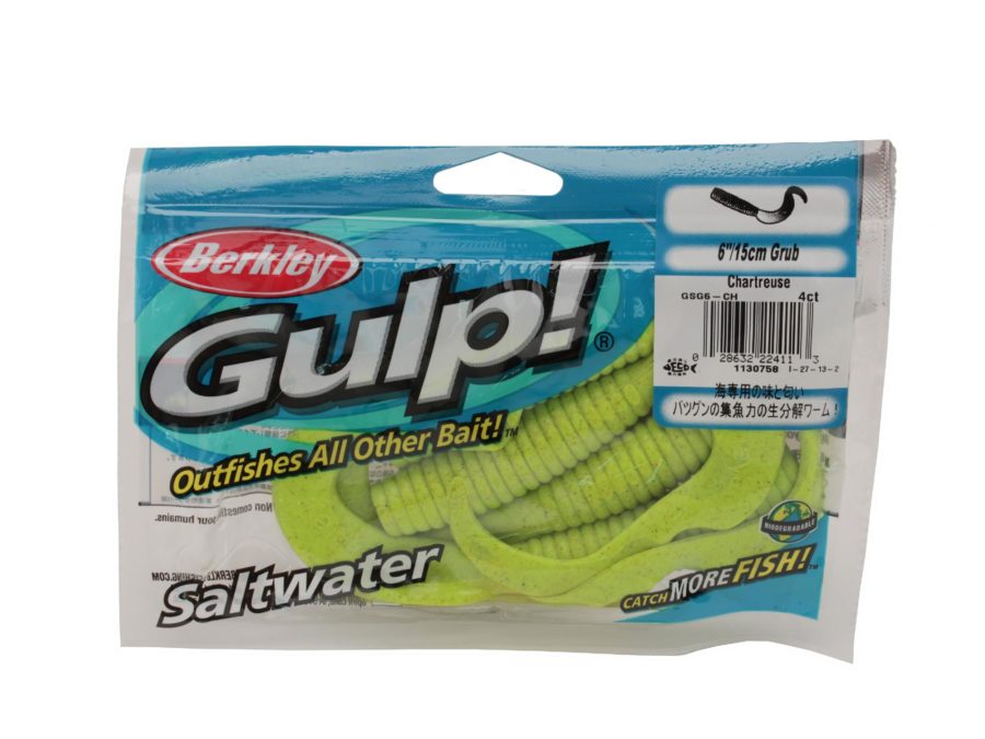 Gulp! Grub Soft Bait – 6″ Length, Chartreuse, Per 4
