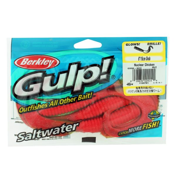 Gulp! Grub Soft Bait – 6″ Length, Nuclear Chicken, Per 4