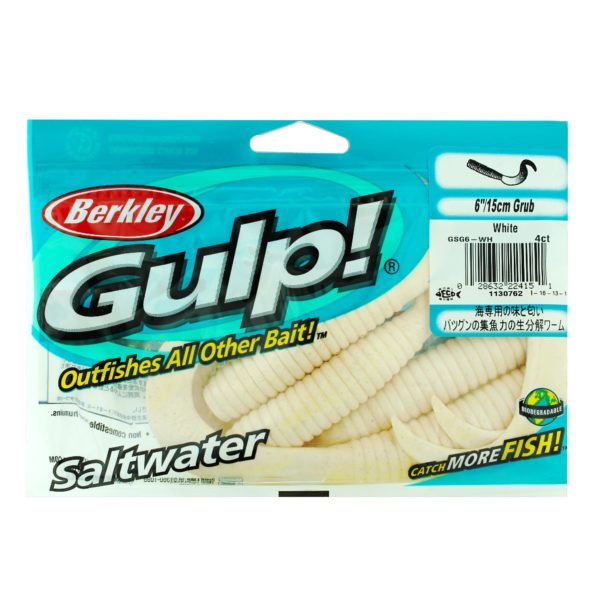 Gulp! Grub Soft Bait - 6" Length, White, Per 4 Gulp! Grub Soft Bait – 6″ Length, White, Per 4