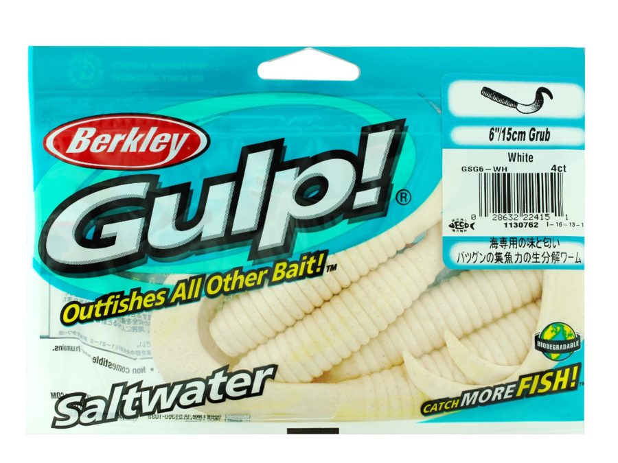 Gulp! Grub Soft Bait – 6″ Length, White, Per 4