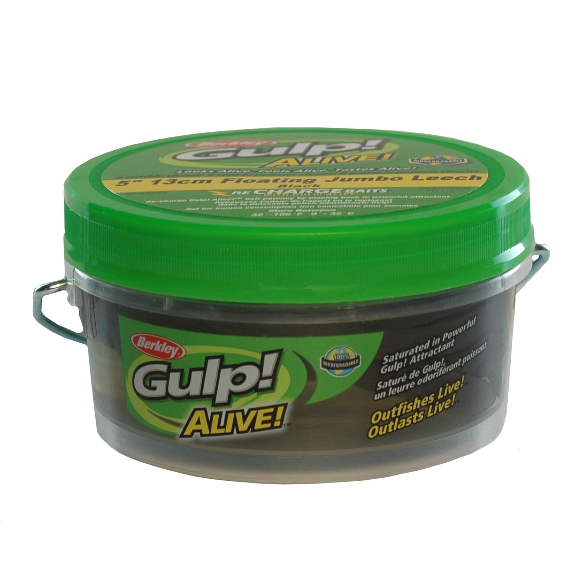 Gulp! Alive! Floating Jumbo Leech Soft Bait 5″ Length, Black, Bucket Pint