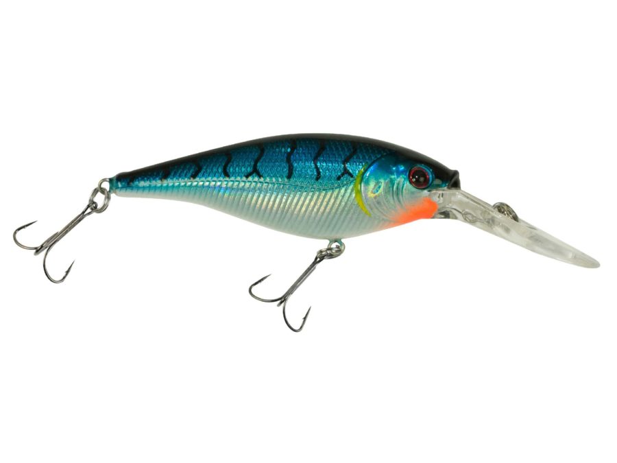 Flicker Shad Hard Bait – 2″ Length, 9′-11′ Swimming Depth, 2 Hooks, Blue Tiger, Per 1