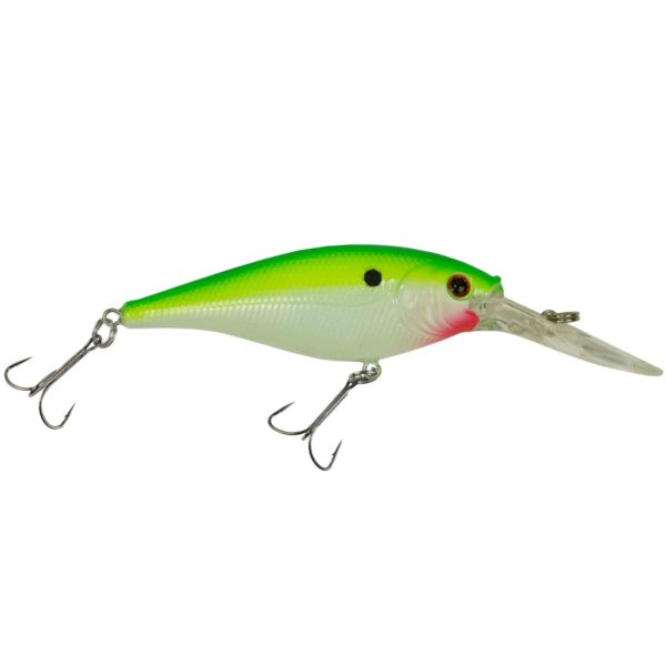 Flicker Shad Hard Bait – 2 3-4″ Length, 11’13’ Swimming Depth, 2 Hooks, Chartreuse Pearl, Per 1
