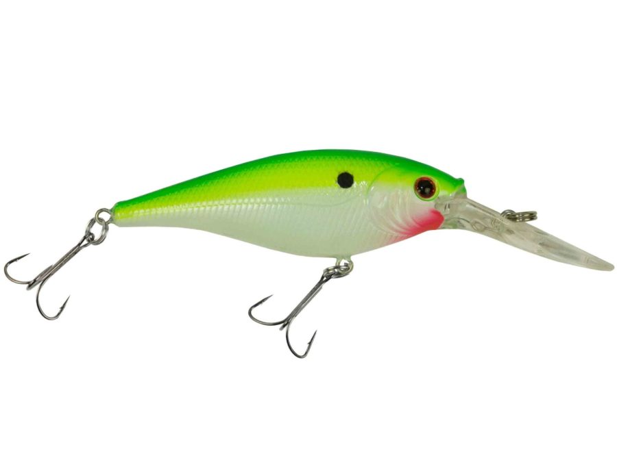 Flicker Shad Hard Bait – 2 3-4″ Length, 11’13’ Swimming Depth, 2 Hooks, Chartreuse Pearl, Per 1