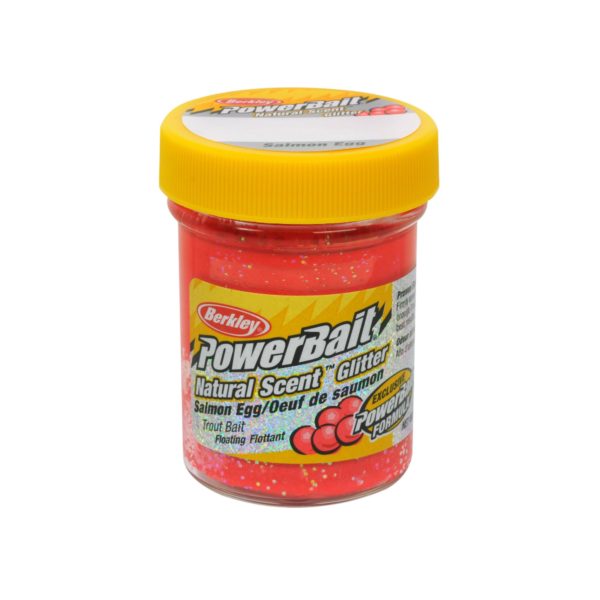 PowerBait Natural Glitter Trout Dough Bait – Salmon Egg Scent-Flavor, Salmon Egg Red
