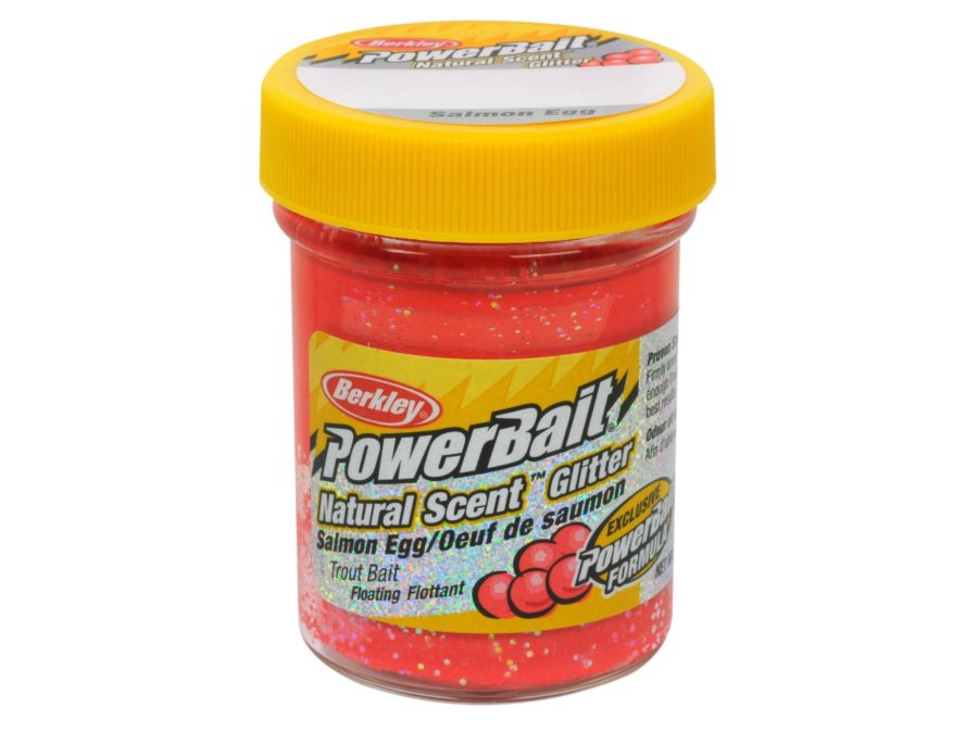 PowerBait Natural Glitter Trout Dough Bait – Salmon Egg Scent-Flavor, Salmon Egg Red