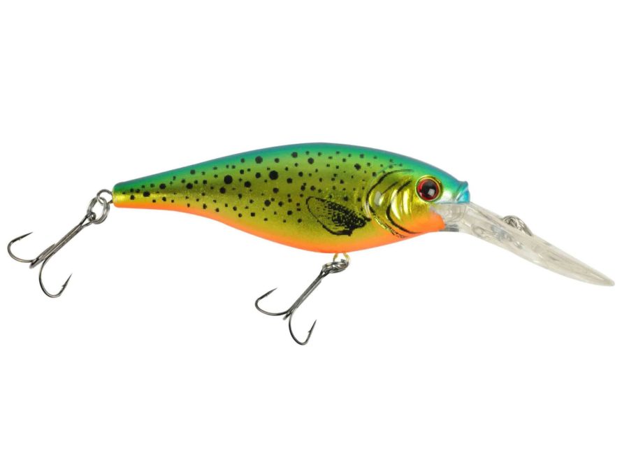 Flicker Shad Hard Bait – 2″ Length, 9′-11′ Swimming Depth, 2 Hooks, Speckled Gold Shiner, Per 1