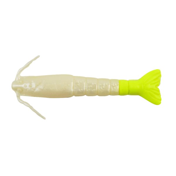 Gulp! Shrimp Soft Bait – 3″ Length, Pearl White-Chartreuse, Per 6