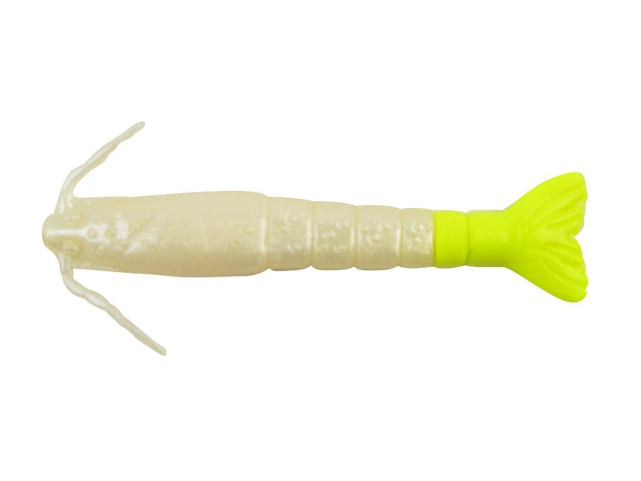 Gulp! Shrimp Soft Bait – 3″ Length, Pearl White-Chartreuse, Per 6