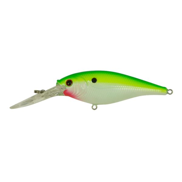 Flicker Shad Hard Bait – 1 1-2″ Length, 6′-8′ Swimming Depth, 2 Hooks, Chartreuse Pearl, Per 1