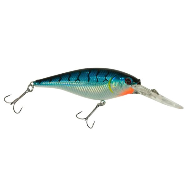 Flicker Shad Hard Bait – 2 1-4″ Length, 10′-12′ Swimming Depth, 2 Hooks, Blue Tiger, Per 1