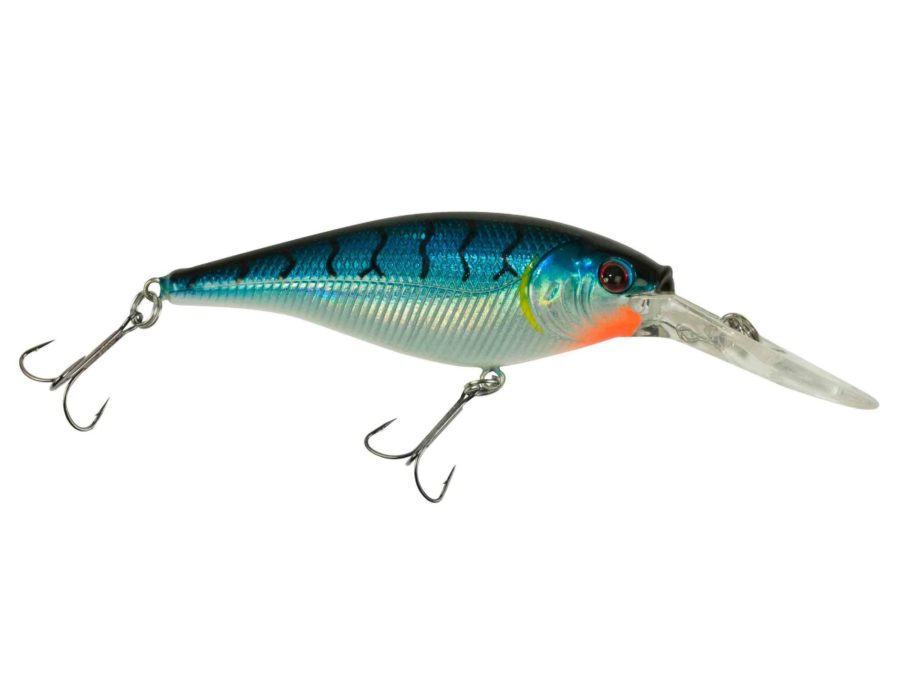 Flicker Shad Hard Bait – 2 1-4″ Length, 10′-12′ Swimming Depth, 2 Hooks, Blue Tiger, Per 1