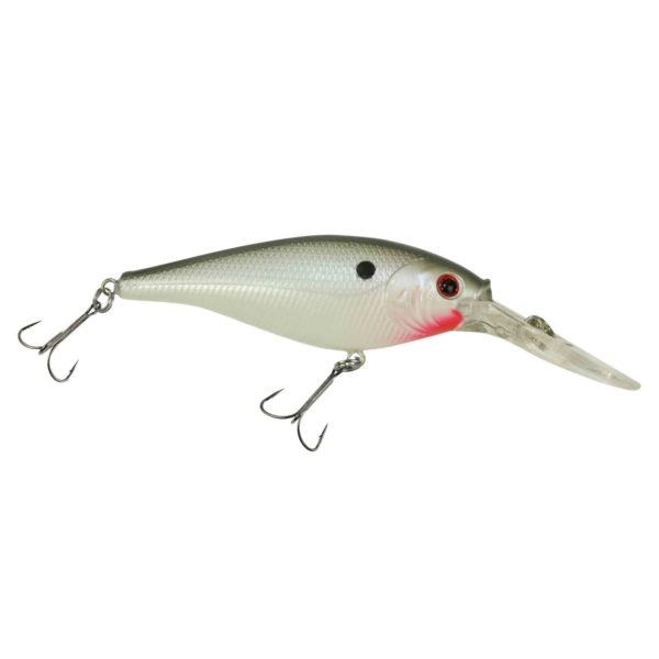 Flicker Shad Hard Bait – 2 1-4″ Length, 10′-12′ Swimming Depth, 2 Hooks, Pearl White, Per 1