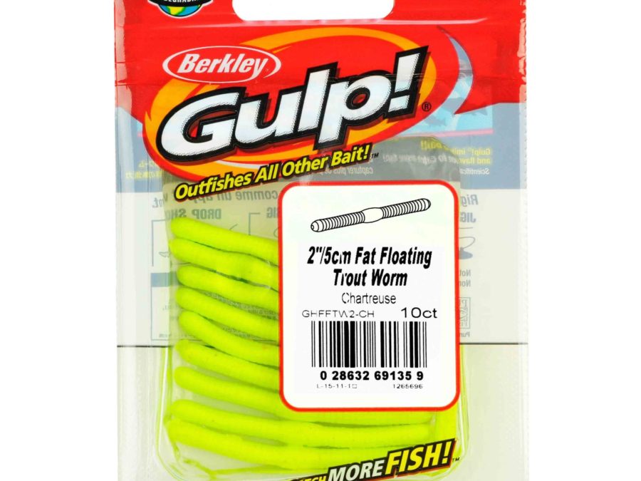 Gulp! Fat Floating Trout Worm Soft Bait – 2″ Length, Chartreuse, Per 10