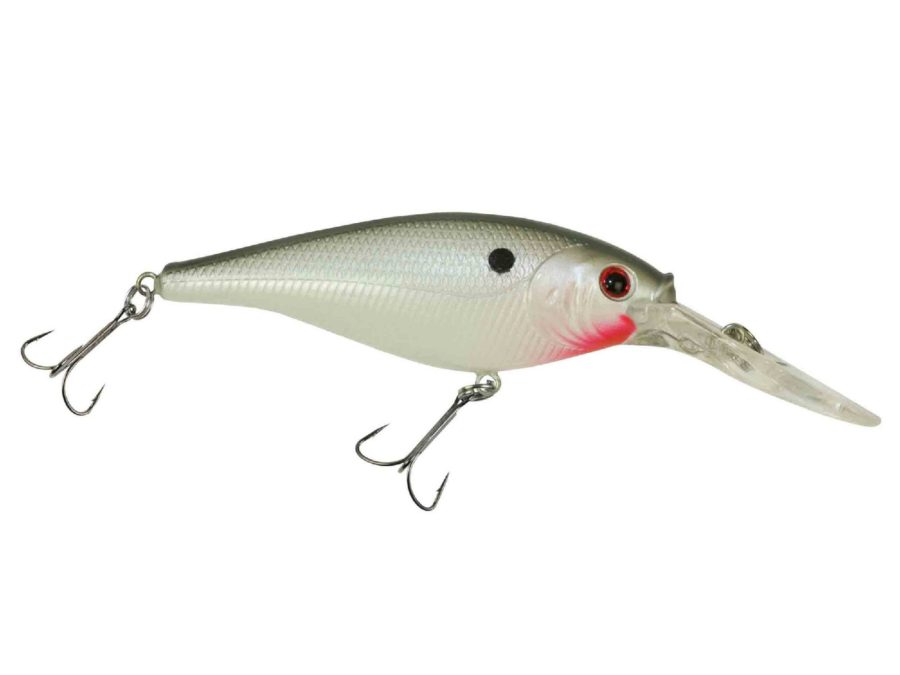 Flicker Shad Hard Bait – 3 1-2″ Length, 11′-13′ Swimming Depth, 2 Hooks, Pearl White, Per 1