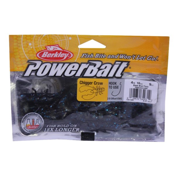 Powerbait Chigger Craw Soft Bait – 4″ Length, Black Blue Fleck, Per 9