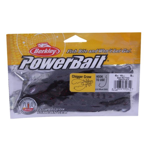 Powerbait Chigger Craw Soft Bait – 4″ Length, Black Red Fleck, Per 9