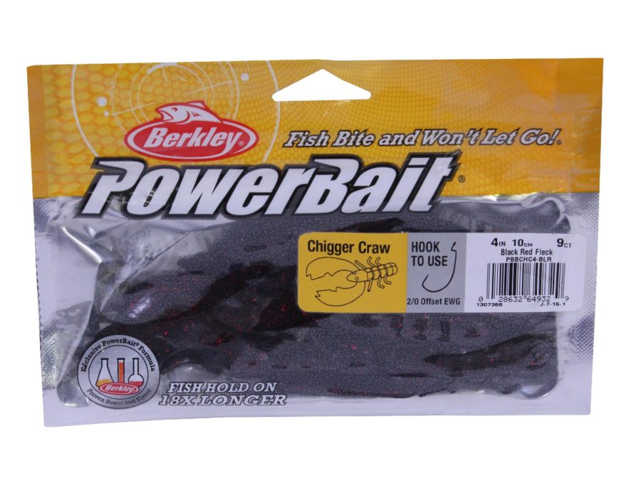 Powerbait Chigger Craw Soft Bait – 4″ Length, Black Red Fleck, Per 9