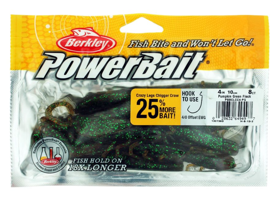 Powerbait Crazy Legs Chigger Craw – 4″ Length, Pumpkin Green Fleck, Per 8