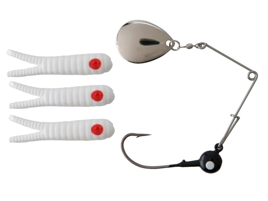 Beetle Spin Nickel Blade Hard Bait – 1 1-2″ Length, Size 8 Hook, 1 Hook, White-Red Dot, Per 3