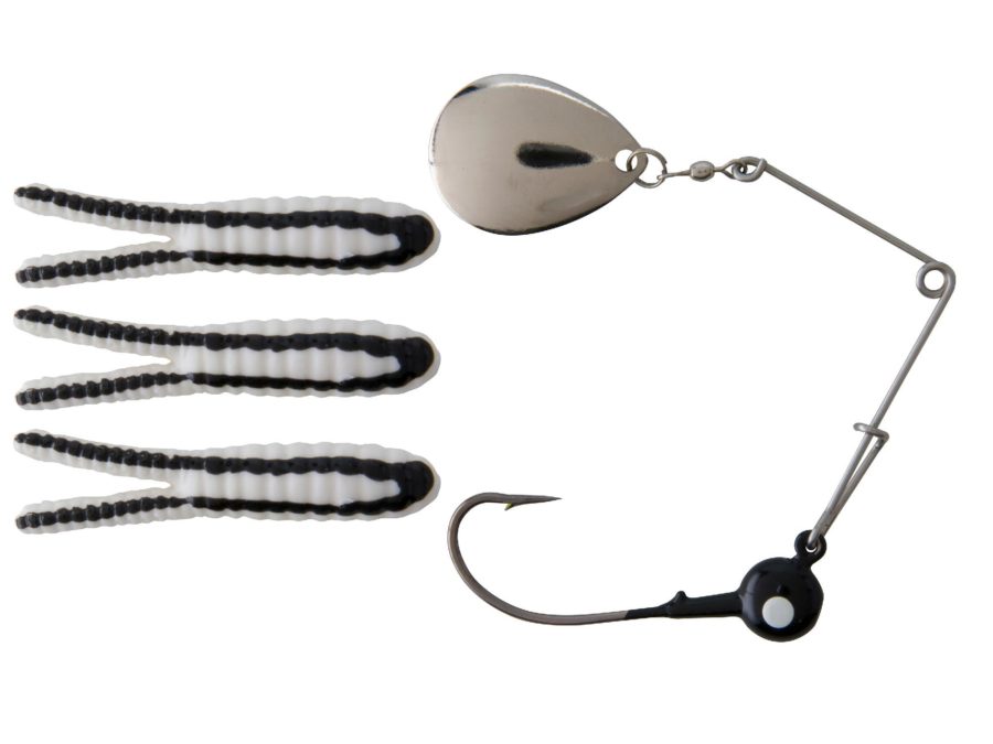 Beetle Spin Nickel Blade Hard Bait – 1 1-2″ Length, Size 8 Hook, 1 Hook, White-Black Stripe, Per 3