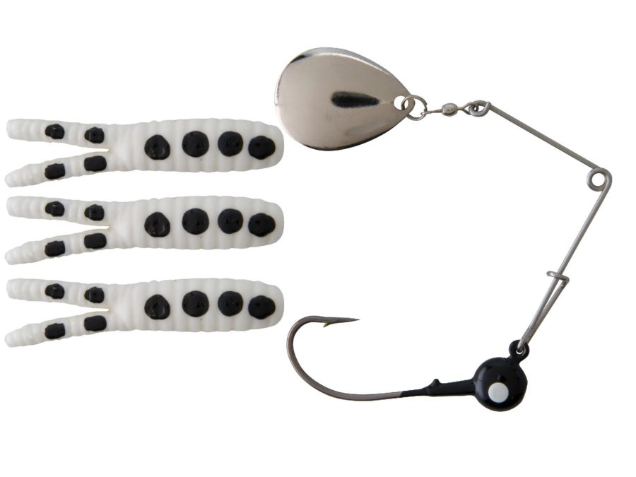 Beetle Spin Nickel Blade Hard Bait – 1 1-2″ Length, Size 8 Hook, 1 Hook, White-Black Spots, Per 3