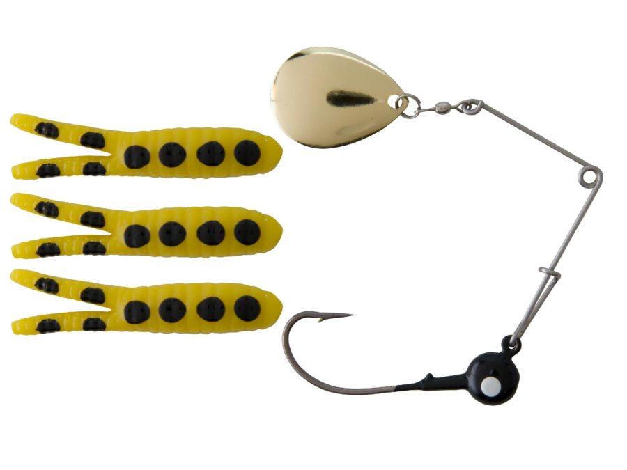 Beetle Spin Nickel Blade Hard Bait – 1 1-2″ Length, Size 8 Hook, 1 Hook, Yellow-Black Spots, Per 3