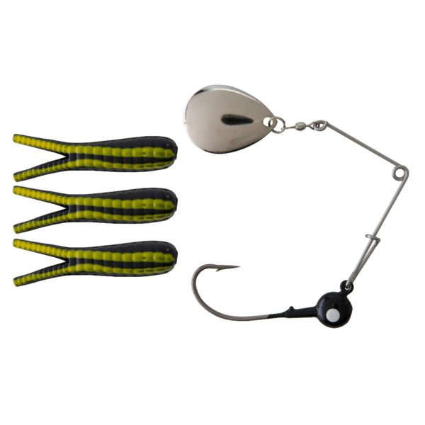Beetle Spin Nickel Blade Hard Bait – 1 1-2″ Length, Size 8 Hook, 1 Hook, Black-Yellow Stripe, Per 3