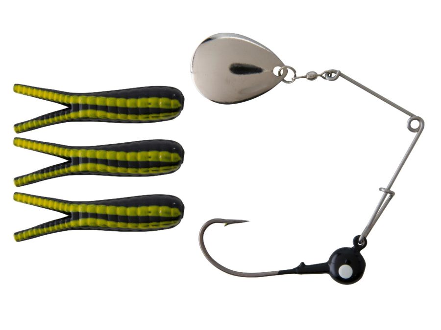 Beetle Spin Nickel Blade Hard Bait – 1 1-2″ Length, Size 8 Hook, 1 Hook, Black-Yellow Stripe, Per 3