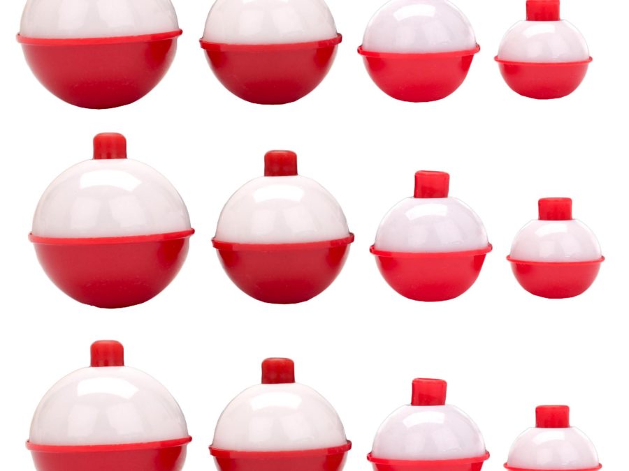 Snap-On Round Floats – Red-White, Assorted Sizes (Per 12)