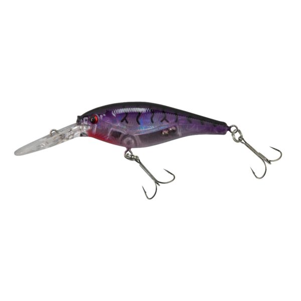 Flicker Shad Pro Flash Hard Bait – 2 3-4″ Length, 11′-13′ Swimming Depth, 2 Hooks, Flashy Purple Tiger, Per 1