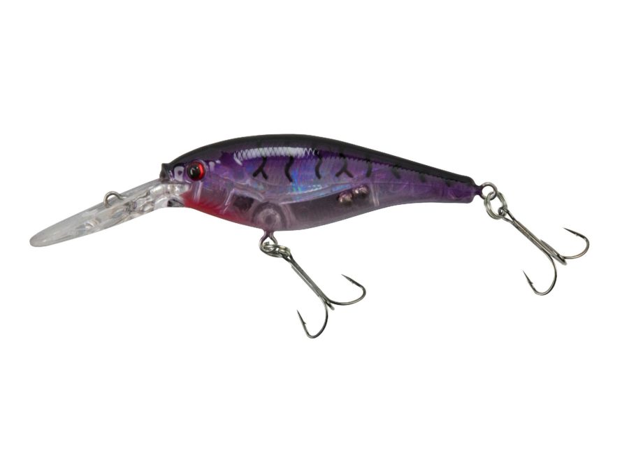 Flicker Shad Pro Flash Hard Bait – 2 3-4″ Length, 11′-13′ Swimming Depth, 2 Hooks, Flashy Purple Tiger, Per 1