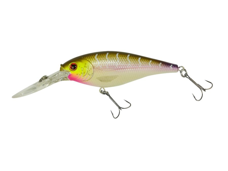 Flicker Shad Hard Bait – 3 1-2″ Length, 11′-13′ Swimming Depth, 2 Hooks, Purple Tiger, Per 1