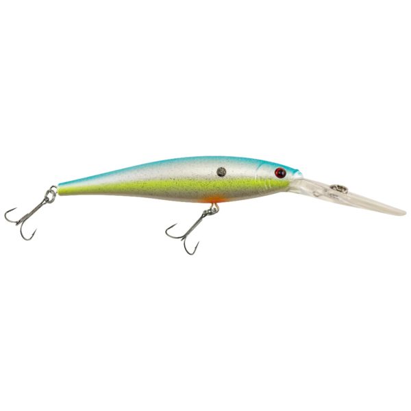 Flicker Minnow Hard Bait – 3 1-2″ Length, 18′-23′ Swimming Depth, 2 Hooks, Racy Shad, Per 1