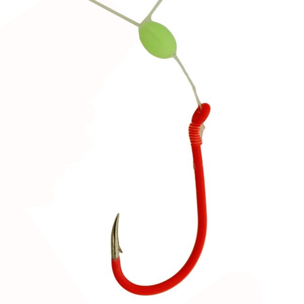 Walleye Snell with Glowbead Hook – Size 2, 8 Pound :ine, Fluorescent Red, Per 5