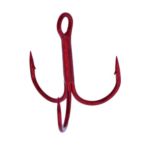 Treble Hooks, Round Bend – Size 5, Red, Per 9