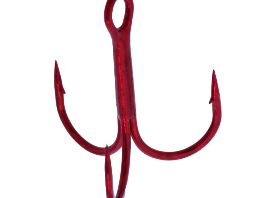 Treble Hook – Size 4, Red, Round Bend, Per 9