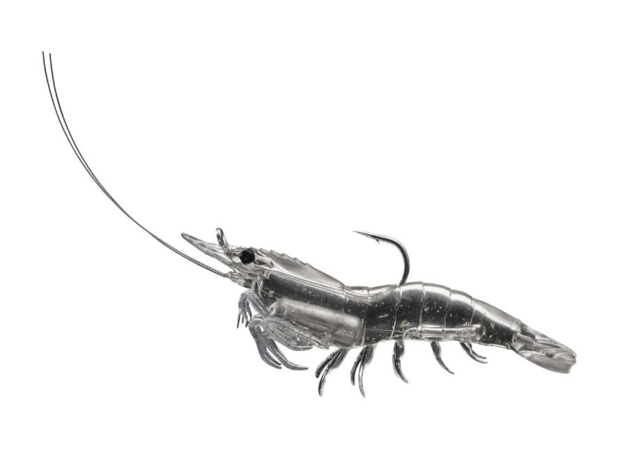Rigged Shrimp Soft Plastic – Saltwater, 3″, #1-0 Hook, Variable Depth,  Clear Shrimp, Per 4