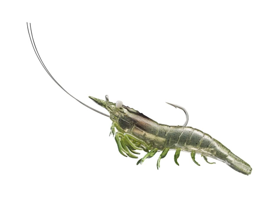 Rigged Shrimp Soft Plastic – Saltwater, 4″, #2-0 Hook, Variable Depth,  Grass Shrimp, Per 4
