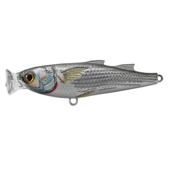 Mullet Popper – Saltwater, 3 1-2″, #4 Hook, Topwater Depth, Natural-Matte