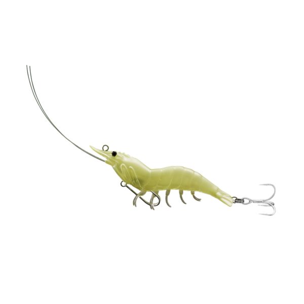 Shrimp Hybrid Bait – Saltwater, 4″, #4-#2 Hooks, Variable Depth, r: Glow Shrimp