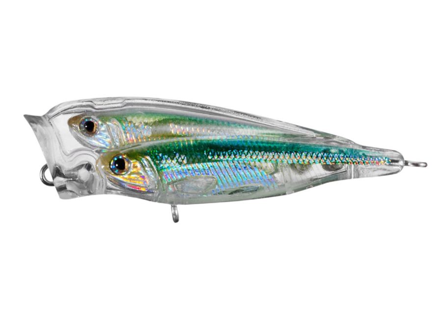 Glass Minnow Juvenile Baitball Popper – Saltwater, 3″, #4 Hook, Topwater Depth, Silver-Green
