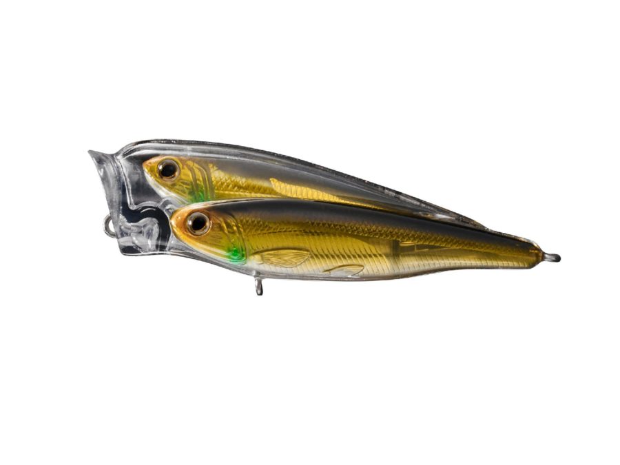 Glass Minnow Juvenile Baitball Popper – Freshwater, 3″, #4 Hook, Topwater Depth, Gold-Bronze