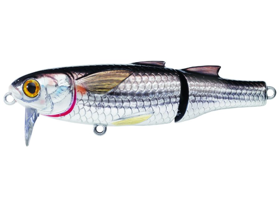 Mullet Wakebait – Saltwater, 4 1-2″, #1 Hook, 0′-1′ Depth, Silver-Black