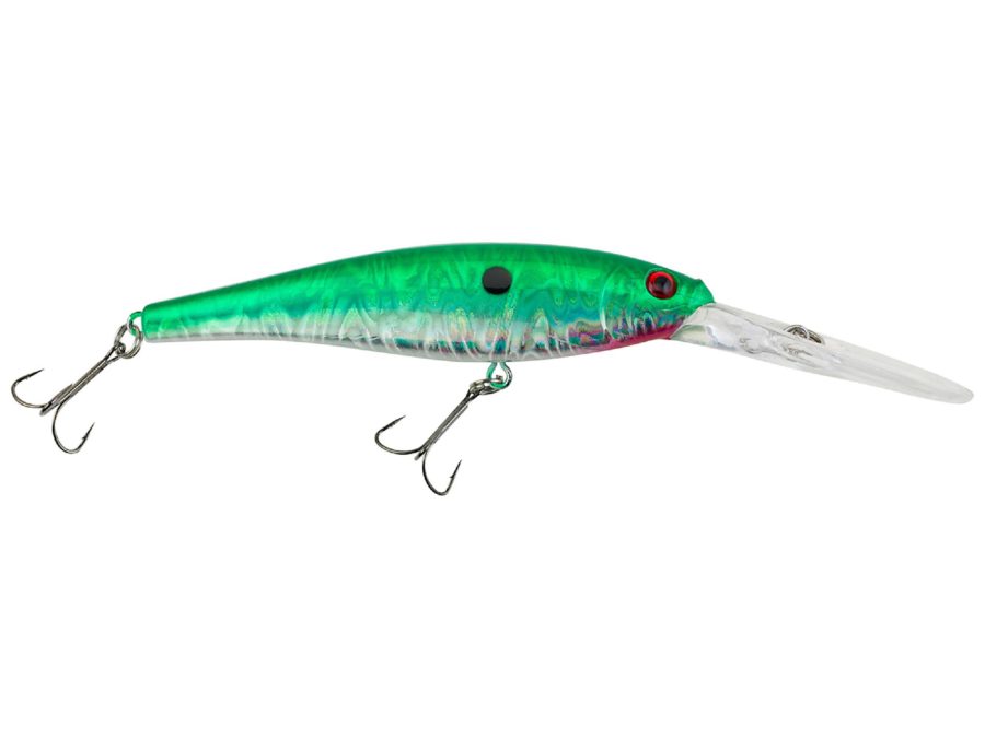 Flicker Minnow Pro Slick Hard Bait – 1 7-8″ Length, 2 Hooks, Slick Green Pearl, Per 1
