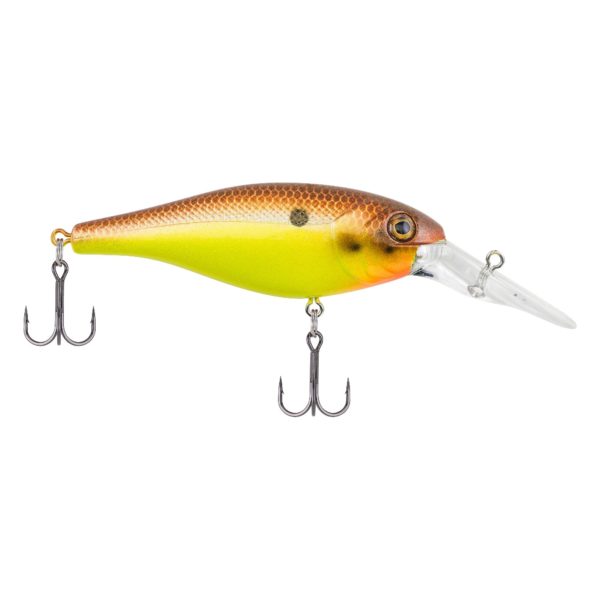 Bad Shad Hard Bait – 2″ Length, 5-7′ Swimming Depth, 2 Hooks, Brown Mustard, Per 1