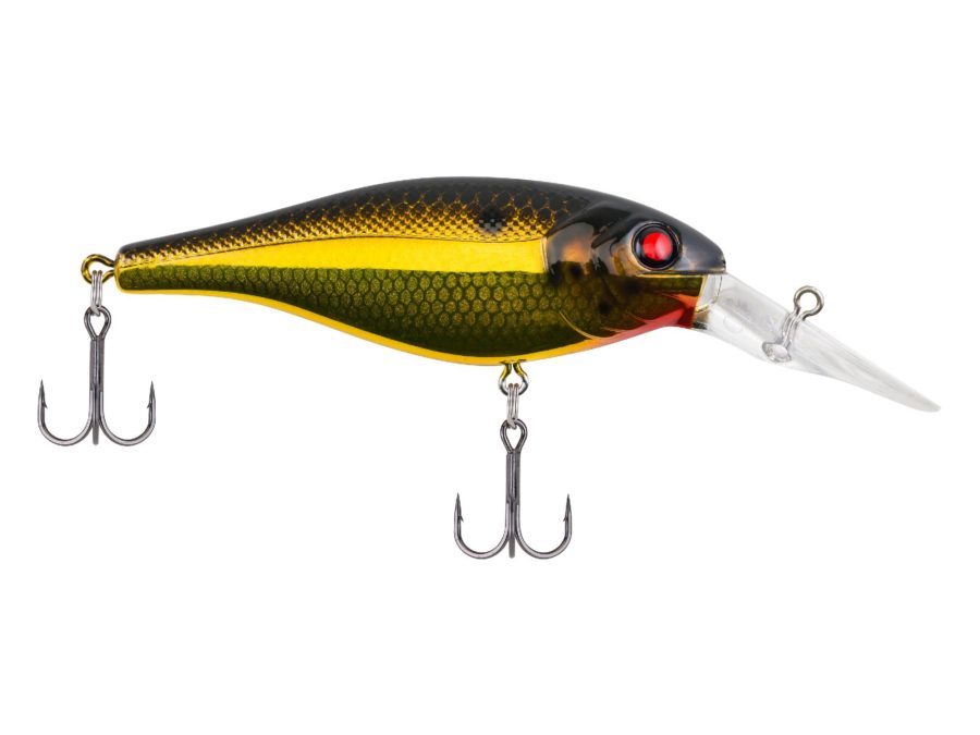 Bad Shad Hard Bait – 2 3-4″ Length, 6-9′ Swimming Depth, 2 Hooks, Black Gold, Per 1