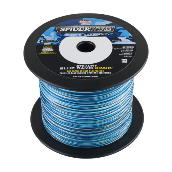 Stealth Braid Superline Line Spool – 1500 Yards, 0.012″ Diameter, 30 lbs Breaking Strength, Blue Camo